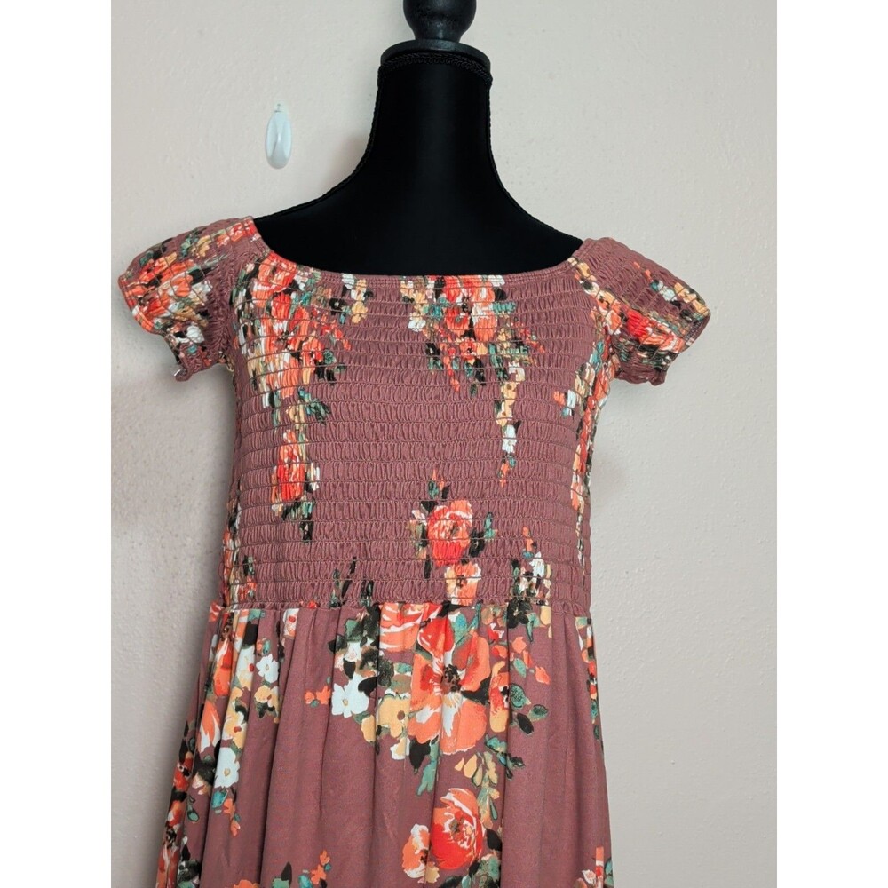 Boho NWT A-Line Dress Womens Medium Rose Floral Square Neck Smocked Butter Soft - Picture 4 of 10